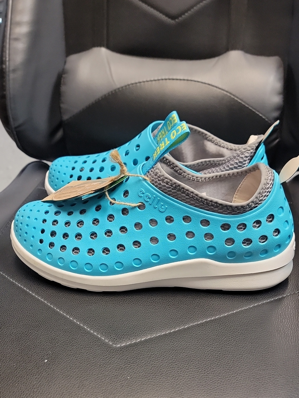 Kids Lightweight Aqua Blue Slip-On Water Shoes with Pull Tab